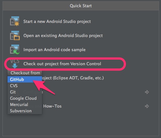Check out project from Version Control ＞ GitHub